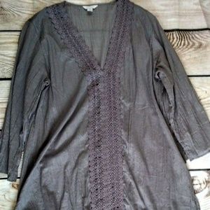 Garnet Hill Large Gray Long Sleeve Cotton Dress